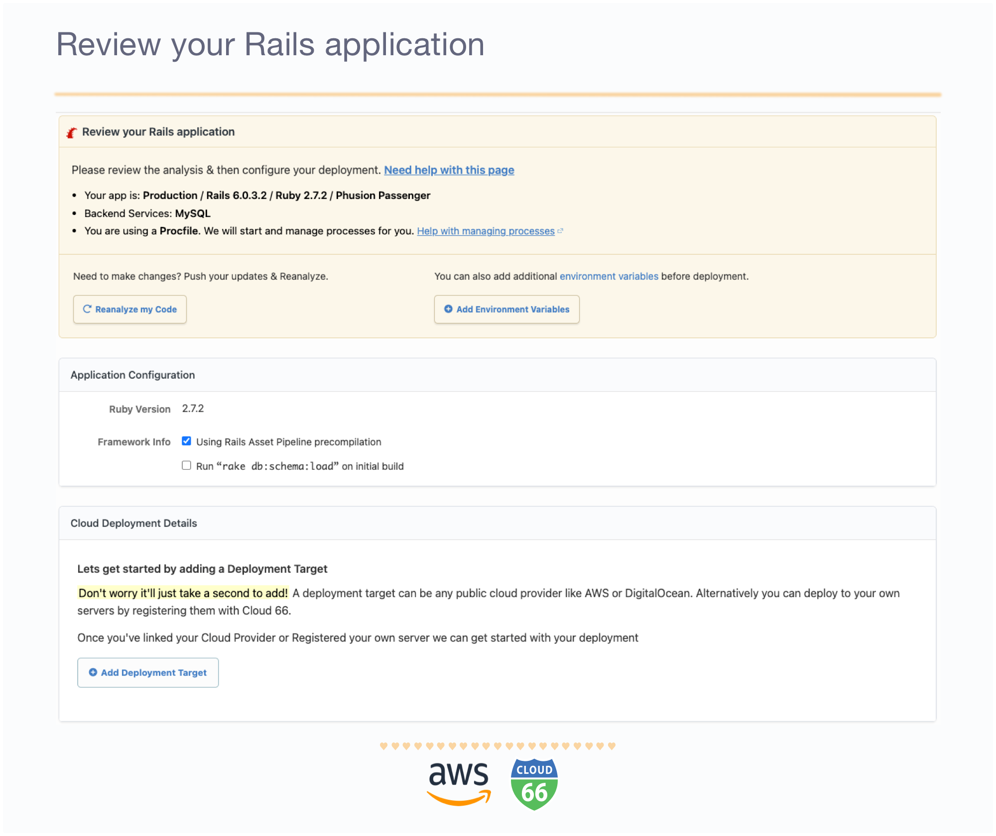 Review your Rails application details.
