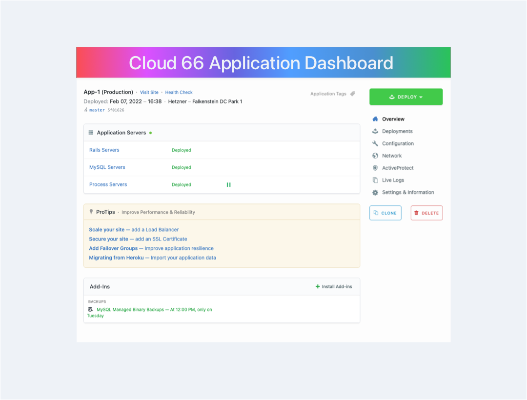 Cloud 66 Application Dashboard