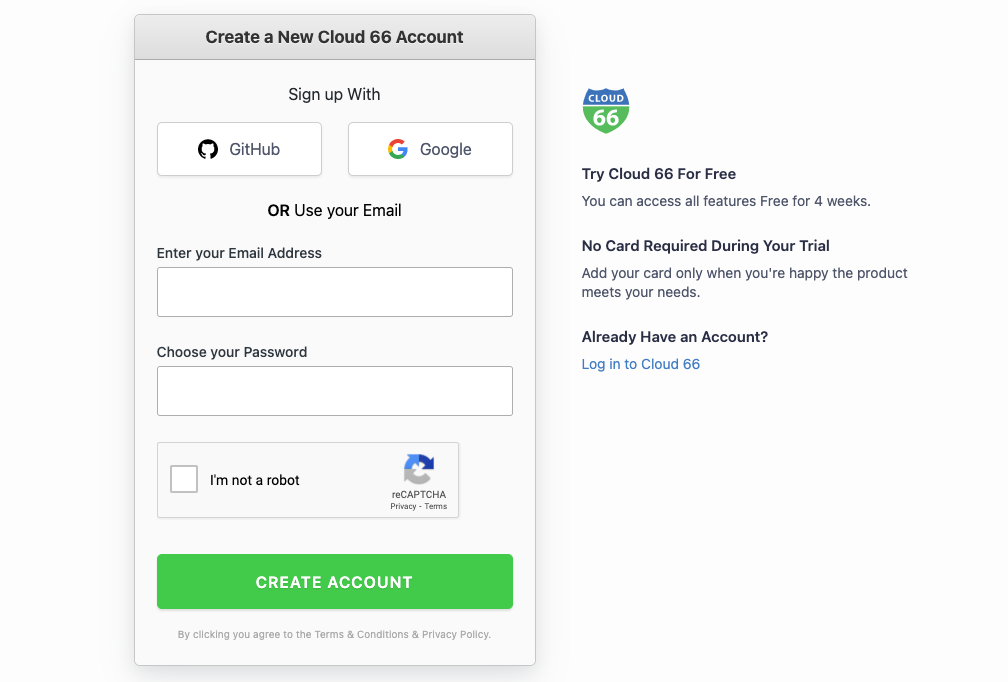 Create a New Cloud 66 Account