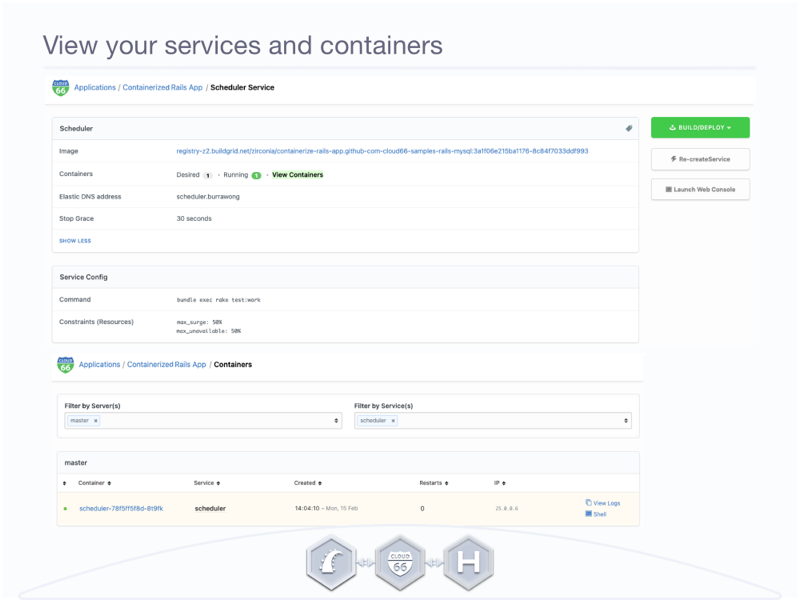 View your services and containers.