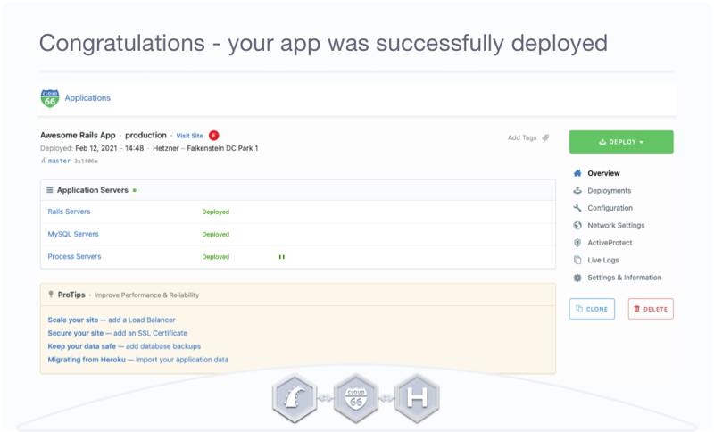 Your Rails application was successfully deployed on Hetzner.